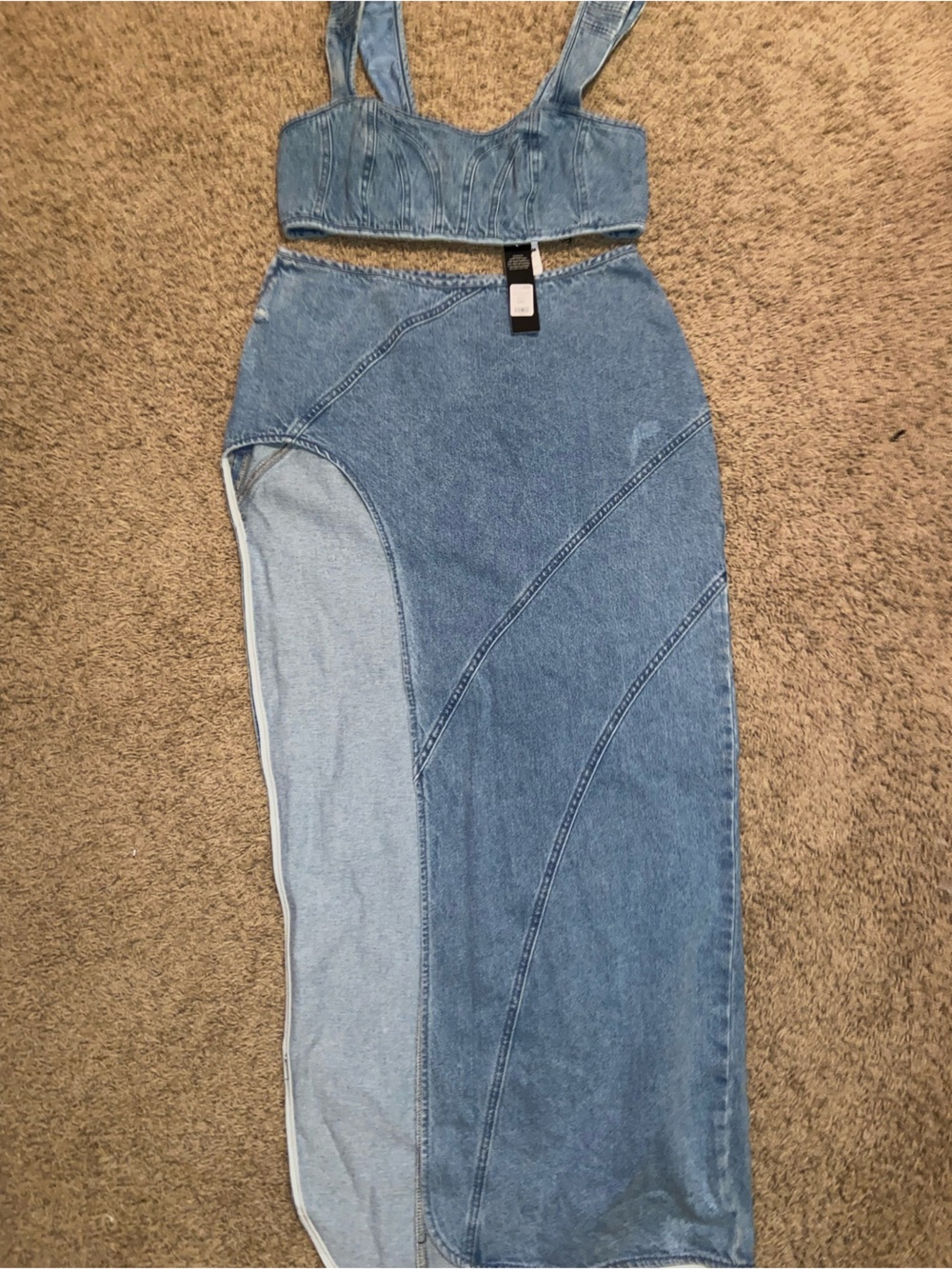 Fashion Nova Two-Tone Light & Medium Blue Denim Dress